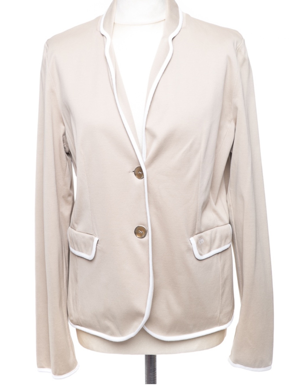 Escada Sport Women's Beige Light Blazer Jacket with White Piping eu 40 US 10